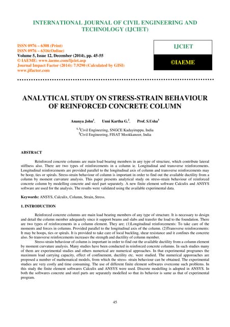Analytical study on stress strain behaviour of reinforced concrete column