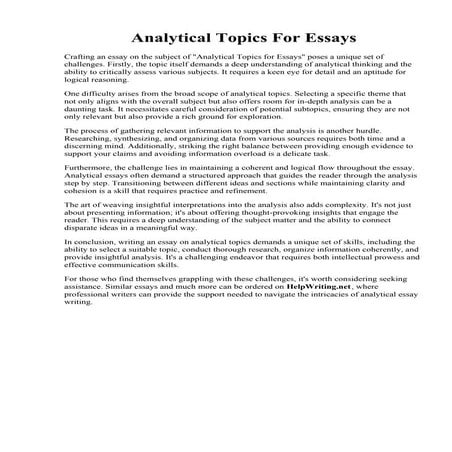 Analytical Topics For Essays. Analytical Essay Writing - Guide, Topics and Examples