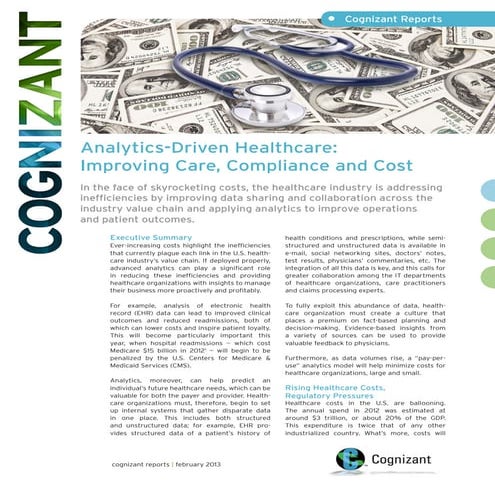 Analytics-Driven Healthcare: Improving Care, Compliance and Cost