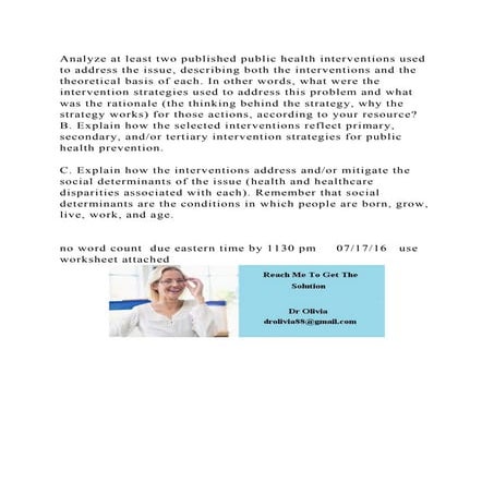 Analyze at least two published public health interventions used to a.docx