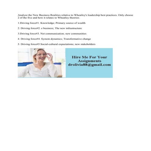 Analyze the New Business Realities relative to Wheatley's leadership b.docx