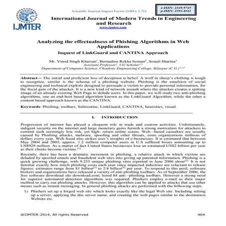 Analyzing the effectualness of Phishing Algorithms in Web Applications Inques...