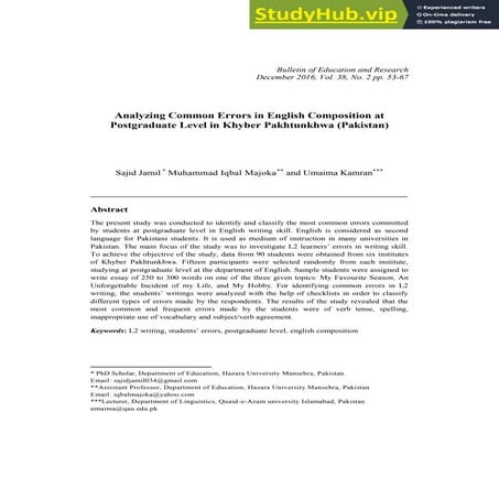 Analyzing Common Errors In English Composition At Postgraduate Level In Khybe...