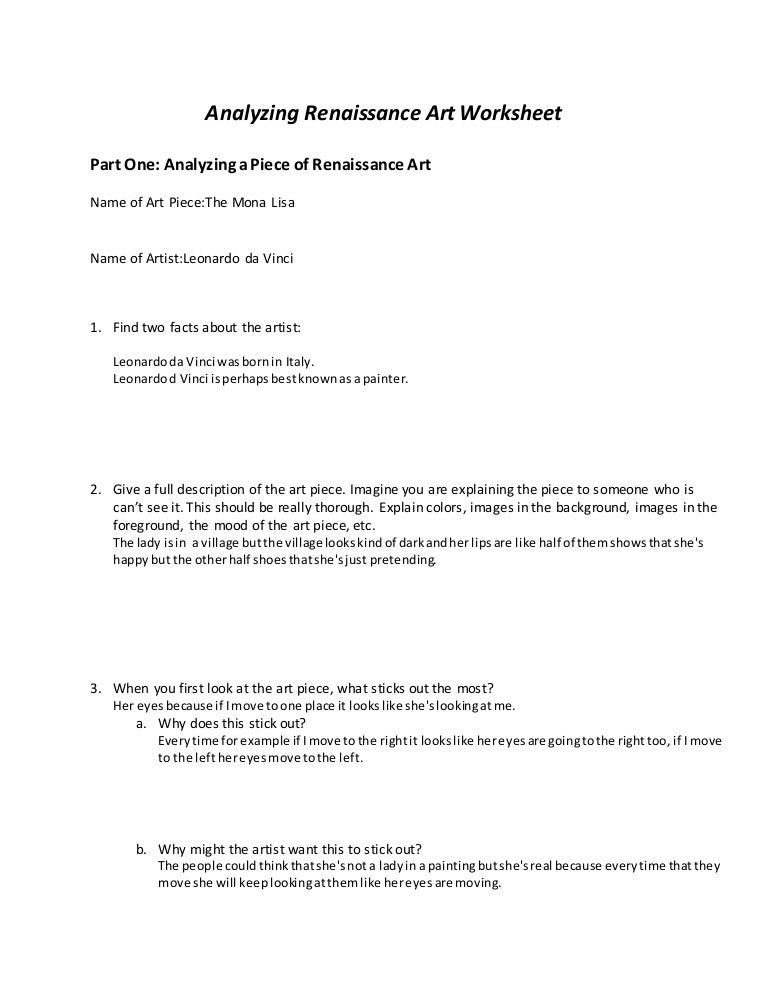 Analyzing Renaissance Art Worksheet Alan Zurita
