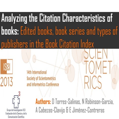 Analyzing the citation characteristics of books edited books, book series and...