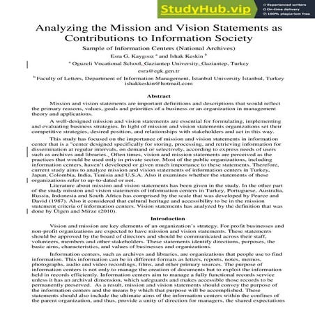 Analyzing The Mission And Vision Statements As Contributions To Information S...