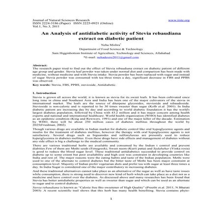 An analysis of antidiabetic activity of stevia rebaudiana extract on ...
