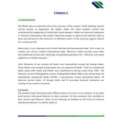 An analysis of customer satisfaction at the premier bank limited, full