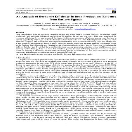 An analysis of economic efficiency in bean production evidence from eastern u...