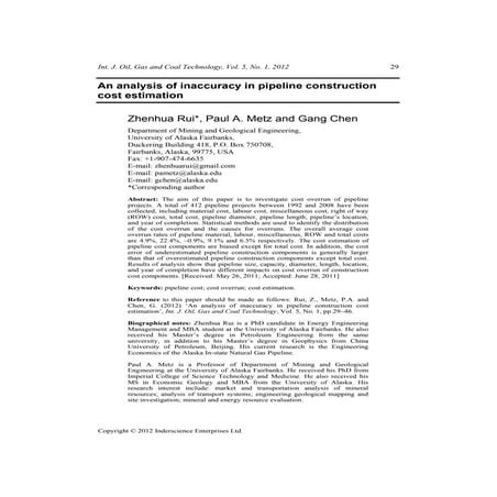 An analysis of inaccuracy in piepline construction cost estimation