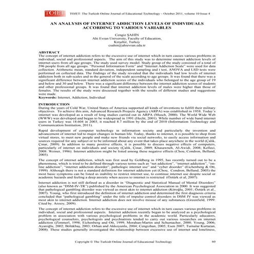 An analysis of internet addiction levels of individuals | PDF