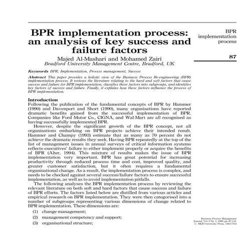 The reason behind success or failure for implemententation of Business Proces...