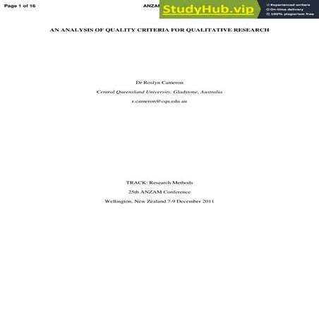 An Analysis Of Quality Criteria For Qualitative Research
