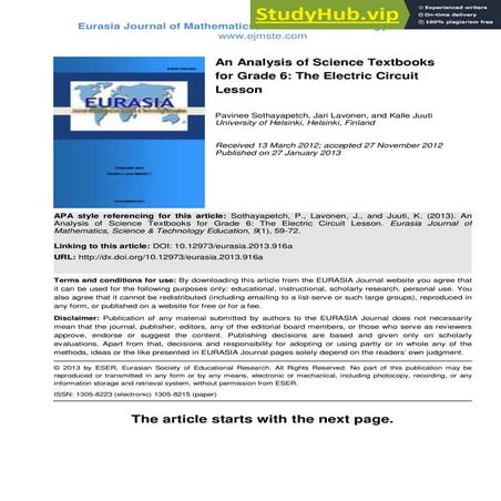 An Analysis Of Science Textbooks For Grade 6  The Electric Circuit Lesson