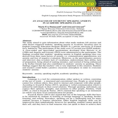 An Analysis Of Students Speaking Anxiety In Academic Speaking Class | PDF