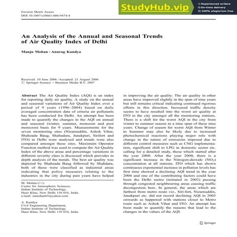 An Analysis Of The Annual And Seasonal Trends Of Air Quality Index Of ...