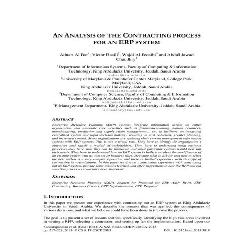 AN ANALYSIS OF THE CONTRACTING PROCESS FOR AN ERP SYSTEM