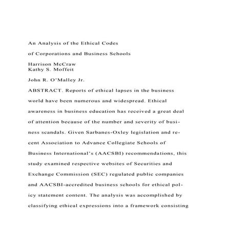An Analysis of the Ethical Codesof Corporations and Busine.docx