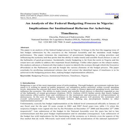 An analysis of the federal budgeting process in nigeria | PDF