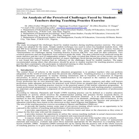 An analysis of the perceived challenges faced by student teachers during teac...