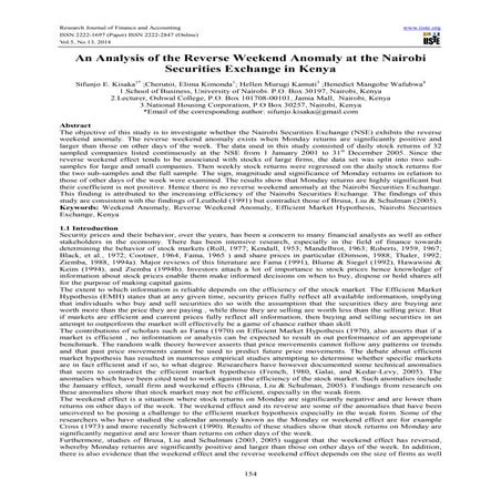 An analysis of the reverse weekend anomaly at the nairobi securities exchange...