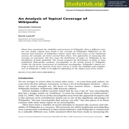 An Analysis Of Topical Coverage Of Wikipedia