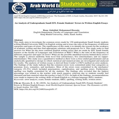 An Analysis Of Undergraduate Saudi EFL Female Students Errors In ...