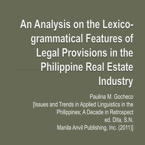 An Analysis on the Lexico-grammatical Features of Legal Provisions in the Phi...