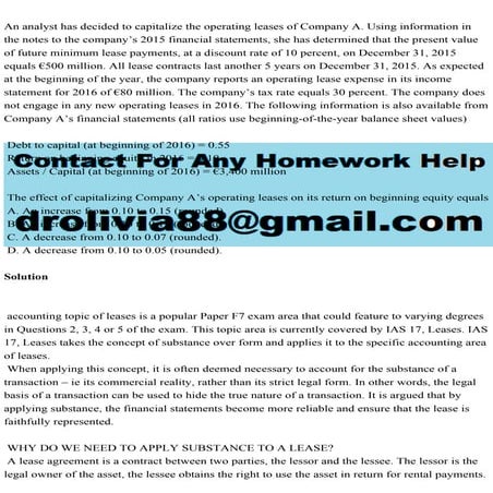 An analyst has decided to capitalize the operating leases of Company.pdf