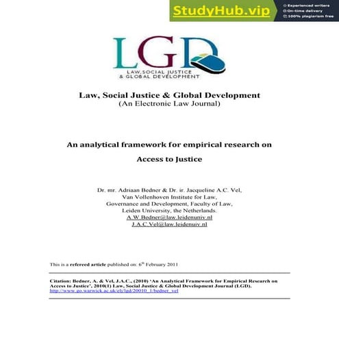 An Analytical Framework For Empirical Research On Access To Justice