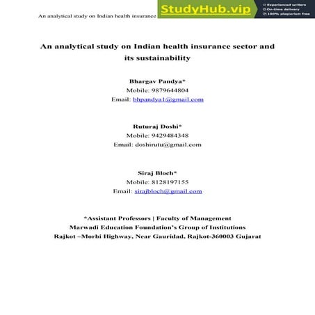An Analytical Study On Indian Health Insurance Sector And Its Sustainability