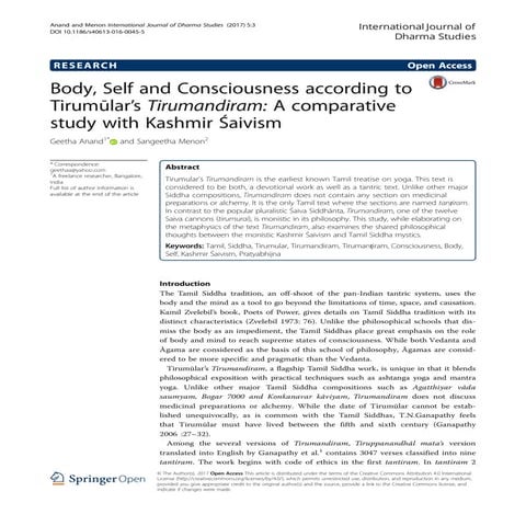 Body, Self and Consciousness according to Tirumūlar’s Tirumandiram: A compara...