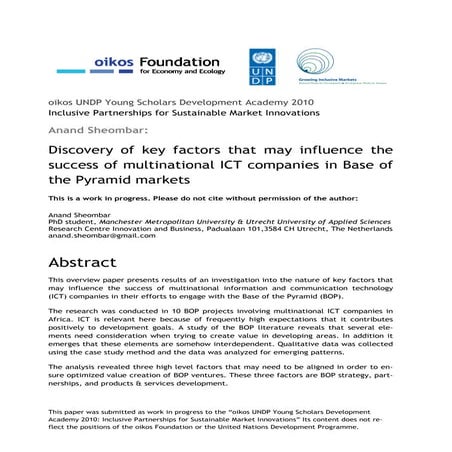 Discovery of key factors that may influence the success of multinational ICT ...