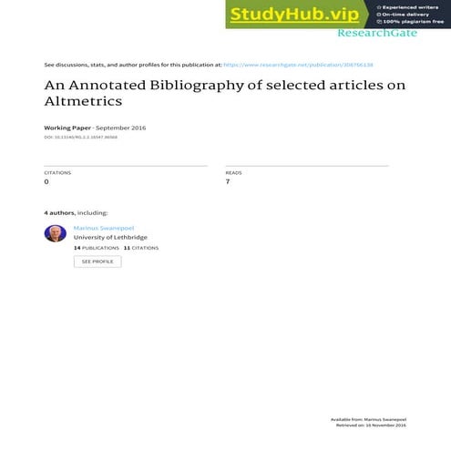 An Annotated Bibliography Of Selected Articles On Altmetrics