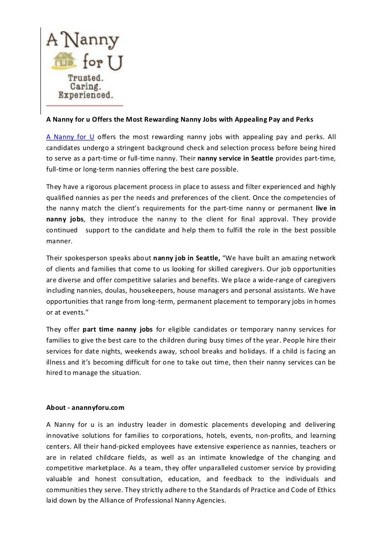 A Nanny For U Offers The Most Rewarding Nanny Jobs With Appealing Pay