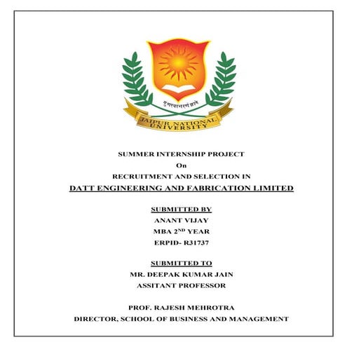 SIP report on Recruitment and Selection