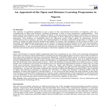 An appraisal of the open and distance learning programme in nigeria