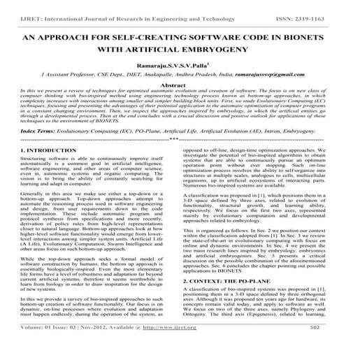 An approach for self creating software code in bionets with artificial embryo...