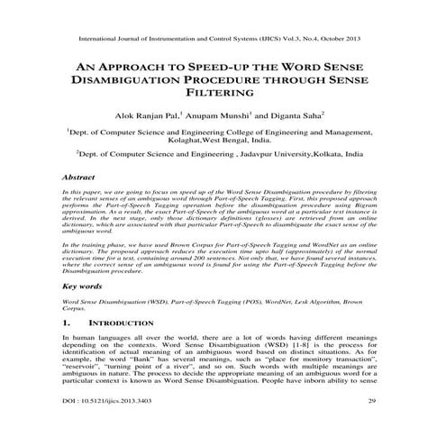 An approach to speed up the word sense disambiguation procedure through sense...