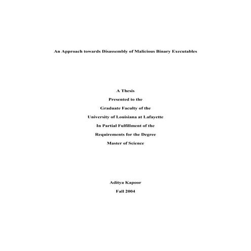 An approach towards disassembly of malicious binary executables
