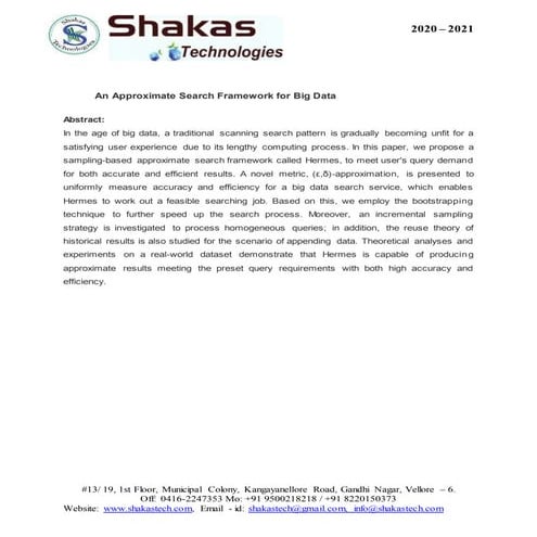 An approximate search framework for big data