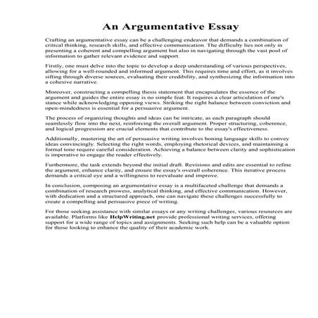 An Argumentative Essay. Sample Argumentative Essay by Australia Master Essays...