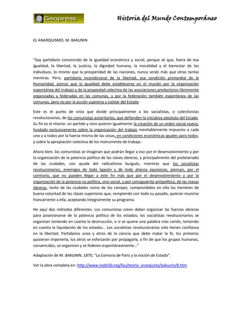 El anarquismo y el estado. M Bakunin