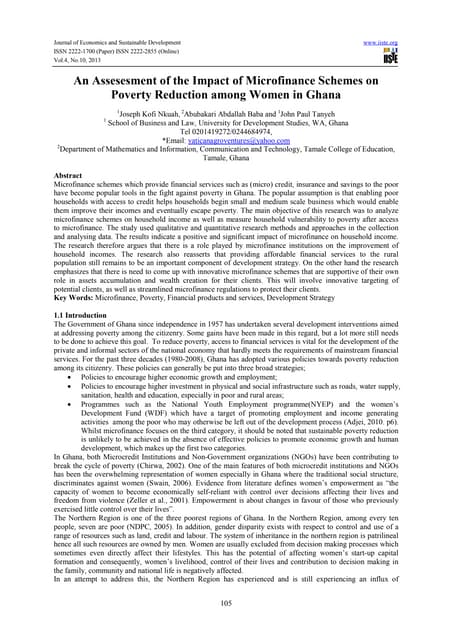 An assesesment of the impact of microfinance schemes on poverty reduction among women in ghana