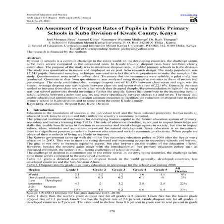 An assesment of dropout rates of pupils in public primary schools in kubo div...