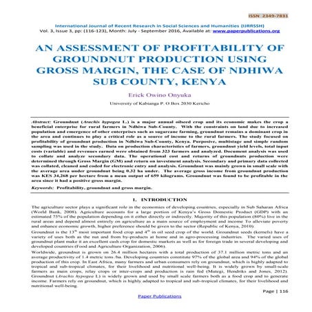 AN ASSESSMENT OF PROFITABILITY OF GROUNDNUT PRODUCTION USING GROSS MARGIN, TH...