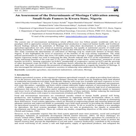 An assessment of the determinants of moringa cultivation among small scale fa...