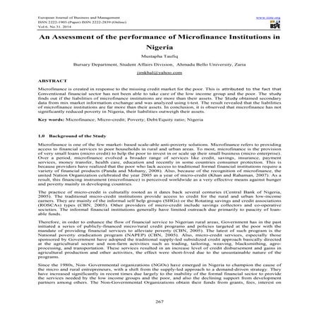 The role of microfinance institutions in poverty reduction and women’s ...