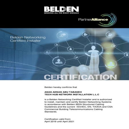 BELDEN installer Certificate
