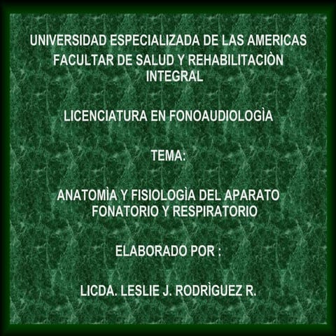 Anatomía y Fisiología del Aparato Fonatorio y  Respiratorio